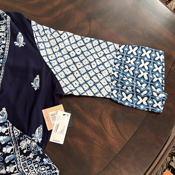 John Mark Woven Embroidered Tie Dye Print Wire Collar 3/4 Sleeve Button Tunic - Picture 16 of 16